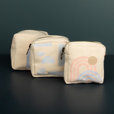 Mod Pouch Set Of Three - Colored Canvas With Leather