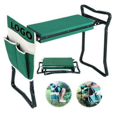 Foldable Gardening Stool Kneeling Bench with Tool Pouch