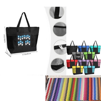 Oxford Cloth Tote Bag With Pocket Zipper