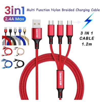 Nylon Braided 3" 1 Fast Charging USB Charger Cable