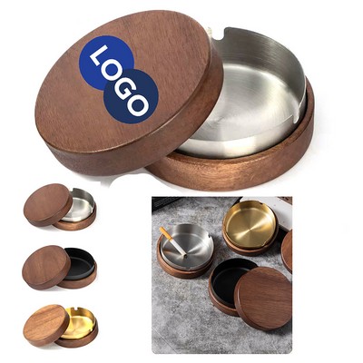 Lid Windproof Wood & Steel Ashtray