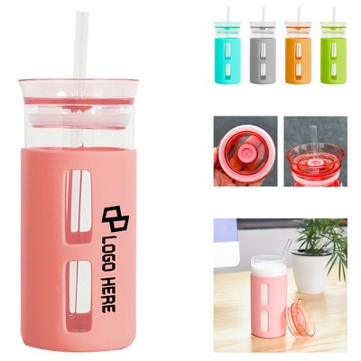 Glass Coffee Tumbler W/ Glass Straw