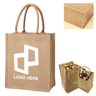 4 Wine Bottle Jute Tote Bag