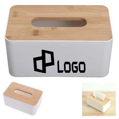 Plastic Tissue Box W/ Bamboo Lid