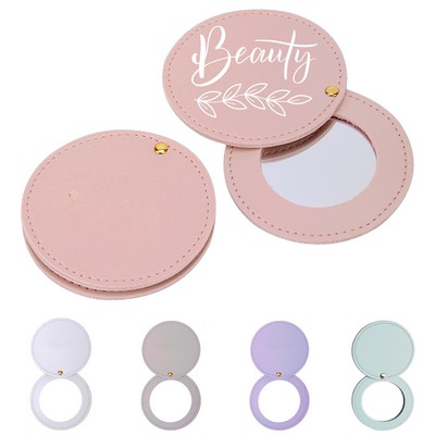 Mini Portable Round PU Makeup Mirror