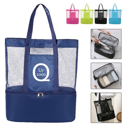Half Mesh Beach Tote w/ Cooler Compartment