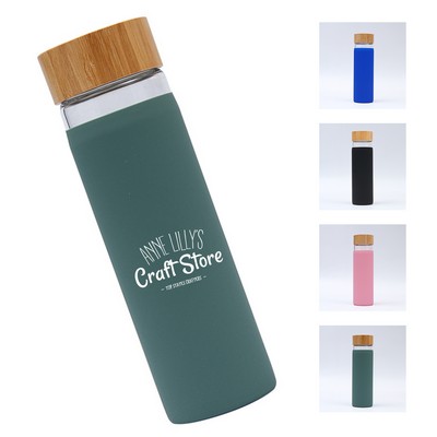 24 Oz Glass Water Bottle with Bamboo Lid