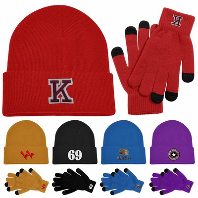 Knit Acrylic Hat And Texting Gloves