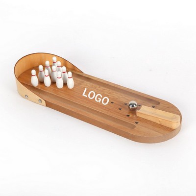 Mini Wooden Desktop Bowling Game Set with Adjustable Metal Launcher