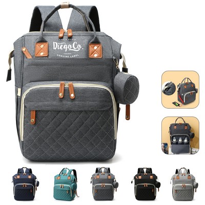 Multi-Pocket Diaper Backpack with USB Charger and Changing Pad