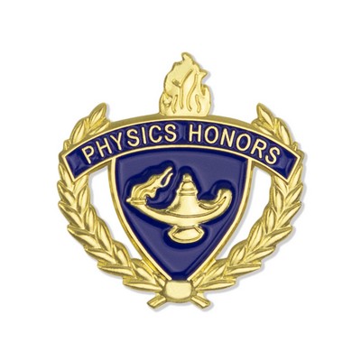 1" Physics Honor Lapel Pin with Lamp of Learning and Wreaths Enameled