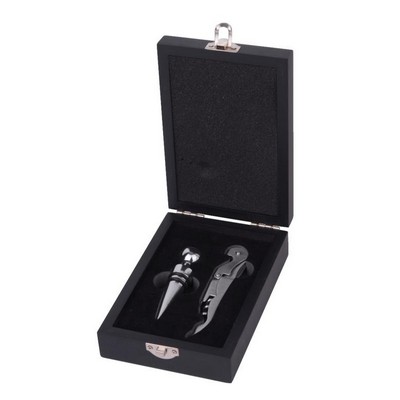 Stainless Steel Wine Opener & Stopper Set in a Wood Case