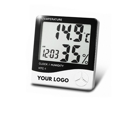 HTC-1 Digital Thermometer Hygrometer Clock Alarm Large Screen Desktop Stand & Wall Mount