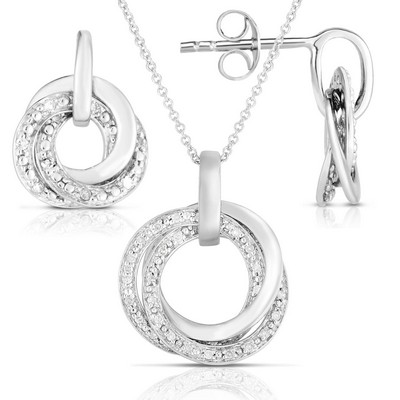Jilco Inc Tri Circle Earrings And Necklace Set - Sterling Silver