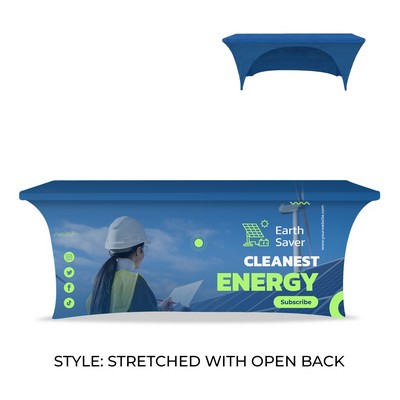 8' RPET Table Cover STRETCHED w/ OPEN BACK