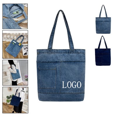 Casual Stylish Canvas Tote Bag For Women Denim Zipper Closure