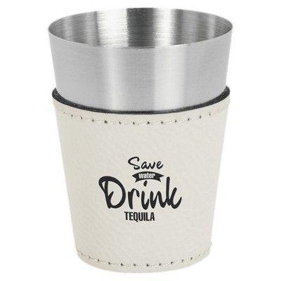 2 oz. White Leatherette & Stainless Steel Shot Glass