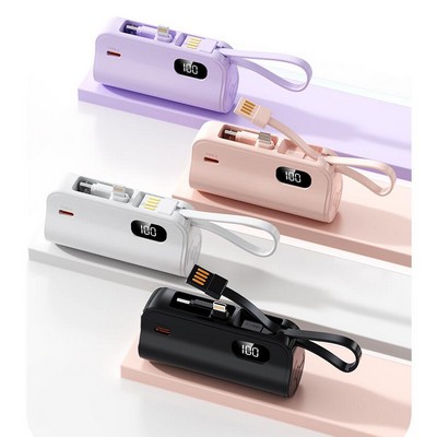 5000mah Capsule Power Bank with Built in Cable