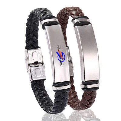 Stainless Steel Leather Woven Bracelet