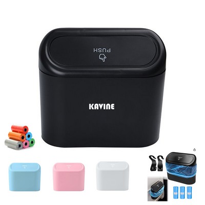 Car Trash Can with Lid, Mini Auto Dustbin Garbage Organizer with 1 roll Plastic Trash Bag