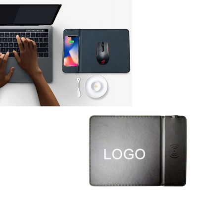 Folding Wireless Charging PU Leather Desk Pad
