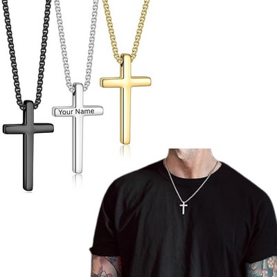Polished Stainless Steel Cross Pendant Necklace