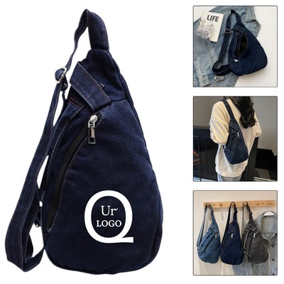 7.5 X 13" Denim Chest Shoulder Bag W/ Handle