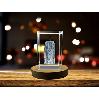 Oldehove 3D Engraved Crystal Trophy Award - Dutch Architectural Keepsake w/LED Base