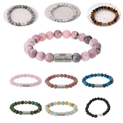 Custom Map Stone & Lava Stone Name Bracelet