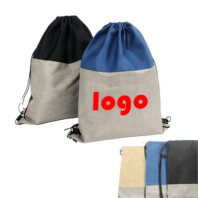 Heathered Polyester And Jute Drawstring Backpack