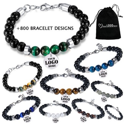 Adjustable Gemstone Beaded Bracelet for Men Jewelry