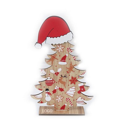 Wooden Santa Hat Christmas Tree Desktop Decoration