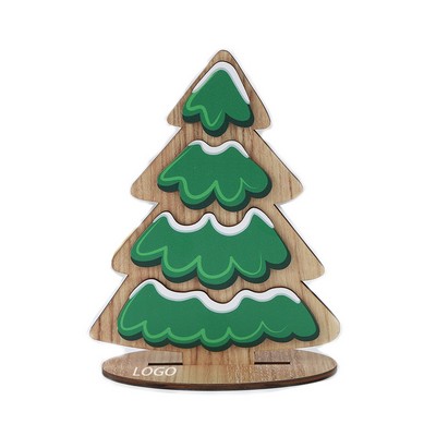 Leaf Pattern Wooden Christmas Tree Desktop Decor