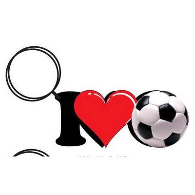 I Love Soccer Key Chain w/Clear Mirrored Back (3 Square Inch)