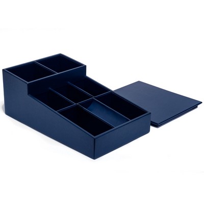Navy Blue Leather Coffee Condiment Organizer