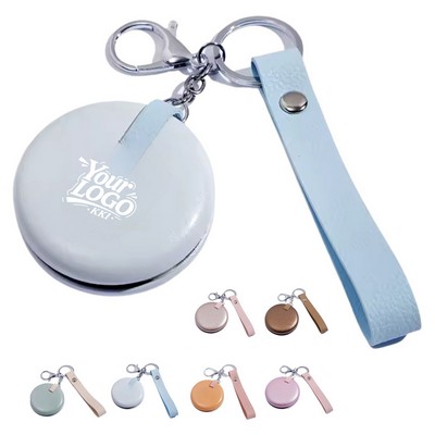 Leather Travel Makeup Mirror Keychain