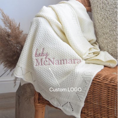 Embroidered Baby Blanket Unisex Knitted Swaddle Windproof Infants Cover