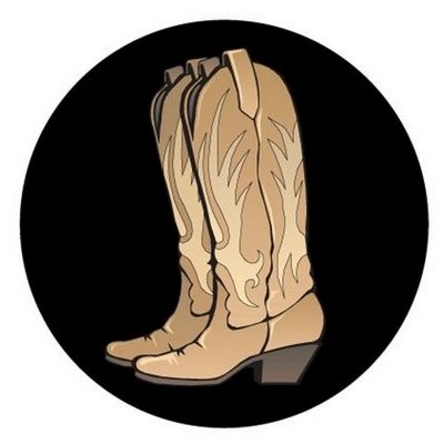 Cowboy Boots Round Badge w/ Bar Pin (2 1/2" Diameter)