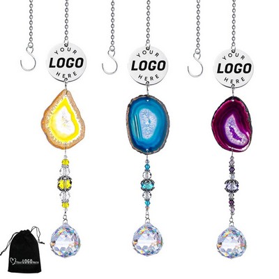 Crystal Suncatcher Hanging Prism Ornament with Agate Slices