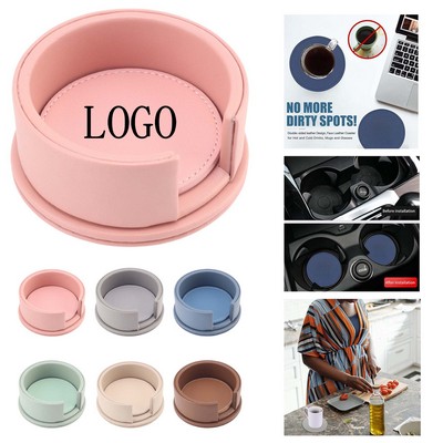 Luxury PU Leather Round Coaster Set