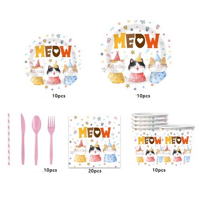 Cat Themed Party Supplies Disposable Paper Plates Cups Napkins Birthday Celebrations