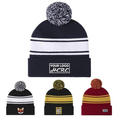 Pom Pom Cuffed Knit Beanie