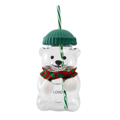 20 Oz. Portable Glass Bear Cup Creative Clear Bear Shaped Drink Cup Christmas Gift