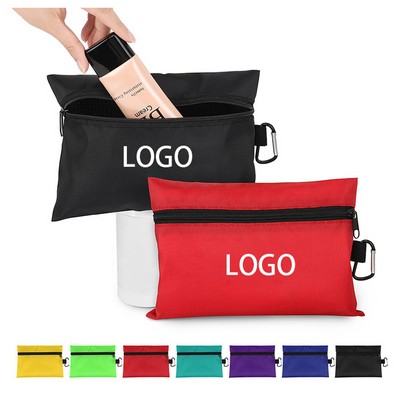 8 1/2"x 6" Ripstop Polyester Zipper Carabiner Pouch