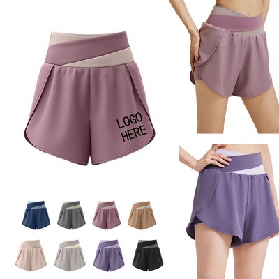 Women's Color-Block Mock Two-Layer Yoga Shorts