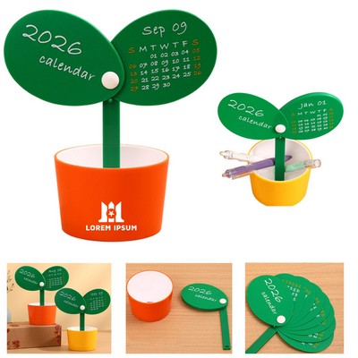 2026 ABS Sprout-Shaped Desk Calendar With Storage Pot