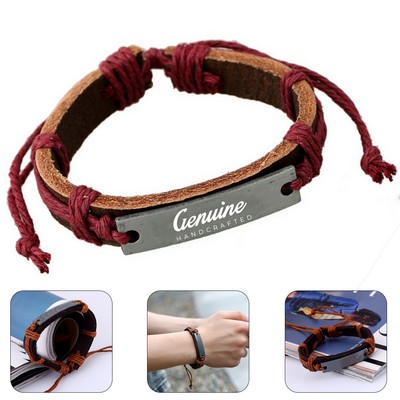 Genuine Leather and Alloy Bracelet