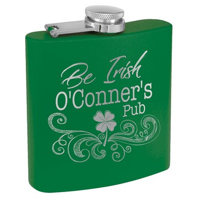 Green 6oz Matte Powder Coated Stainless Steel Flask - Laser Engraved