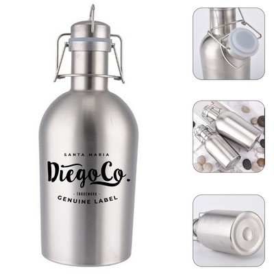 64oz Stainless Steel Beer Bottle with Swing-Top Lid