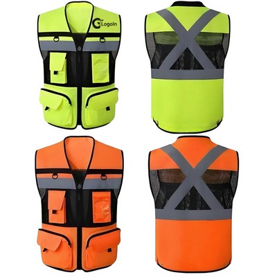 Hi Vis Reflective Safety Vest High Visibility with Pockets Mesh Fabric